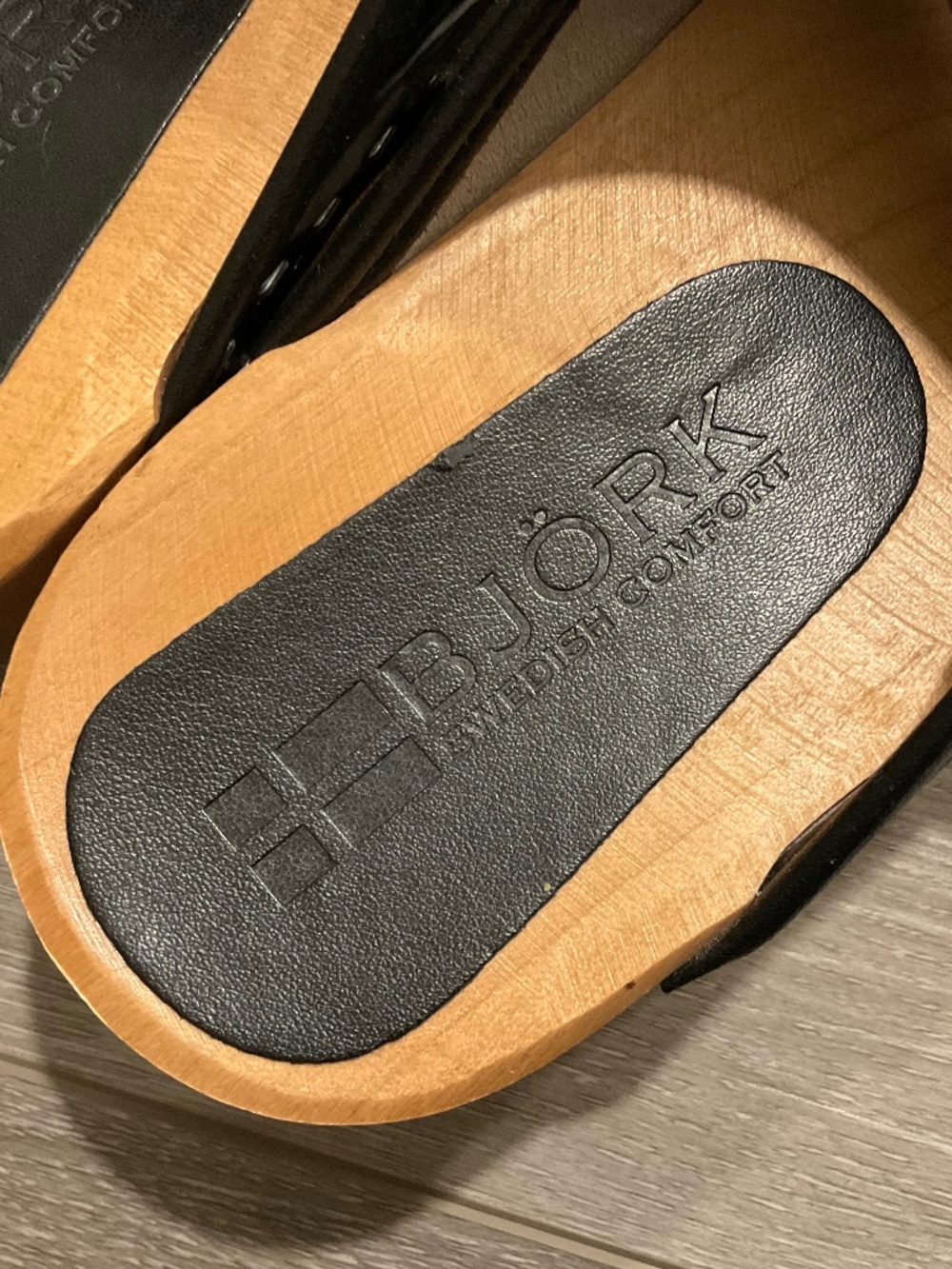 BJORK Maja Wood Leather Clogs Black Patent Leather EU39 U.S. 8-8.5 LIKE NEW - Picture 8 of 10